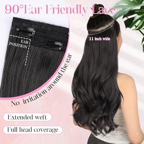 Invisible Wire Hair Extensions with Transparent Wire Adjustable Size 4 Secure Clips Long Wavy Secret Hairpiece 16 Inch for Women(Natural Black) — view 4