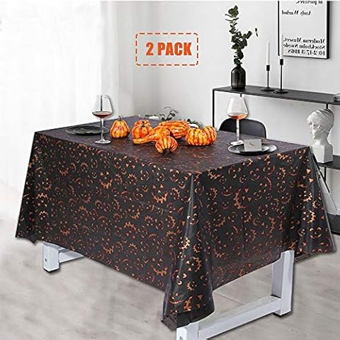 CAKKA Halloween Tablecloth, 2PCS 54x108 Inch Disposable Table Cover, Rectangle Plastic Halloween Table Cloth for Hunted House Table Decoration, Black Cover