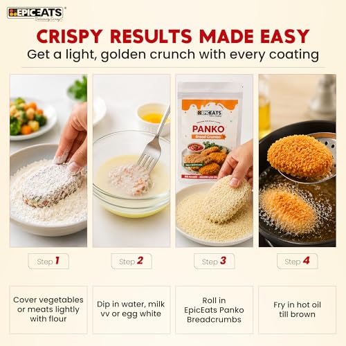 Image of Epiceats Panko Bread Crumbs | Original Japanese Style Breadcrumbs | Crispy Bread Crumbs for Fried Chicken, Cutlets, Fish Fry & Snacks | Plain Unseasoned Breadcrumb Coating | Absorbs Less Oil | Soya Free & Nut Free - 475g