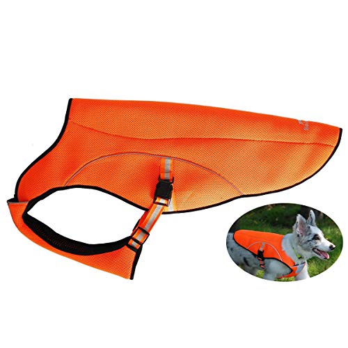 smartelf Dog Cooling Vest Swamp Cooler Coat,Evaporative Jacket Safety Reflective Vest for Large Dogs Walking Outdoor Hunting Training Camping Orange-L