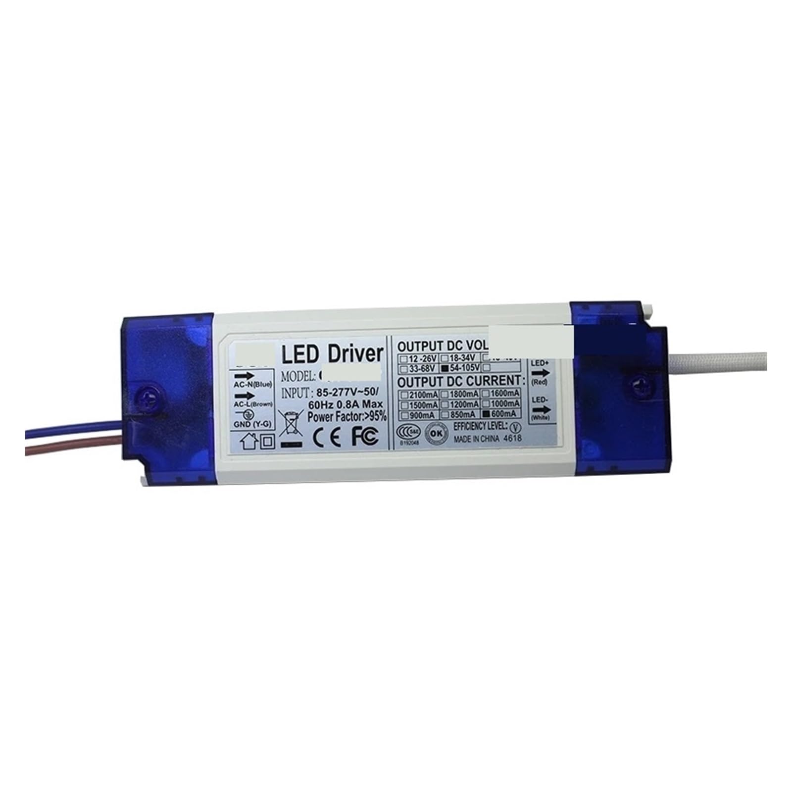 Sterownik LED 40 W, 50 W, 60 W, 600 mA, transformator oświetlenia stałego 18-30 x 3 W DC54-105 V do zasilania projektora