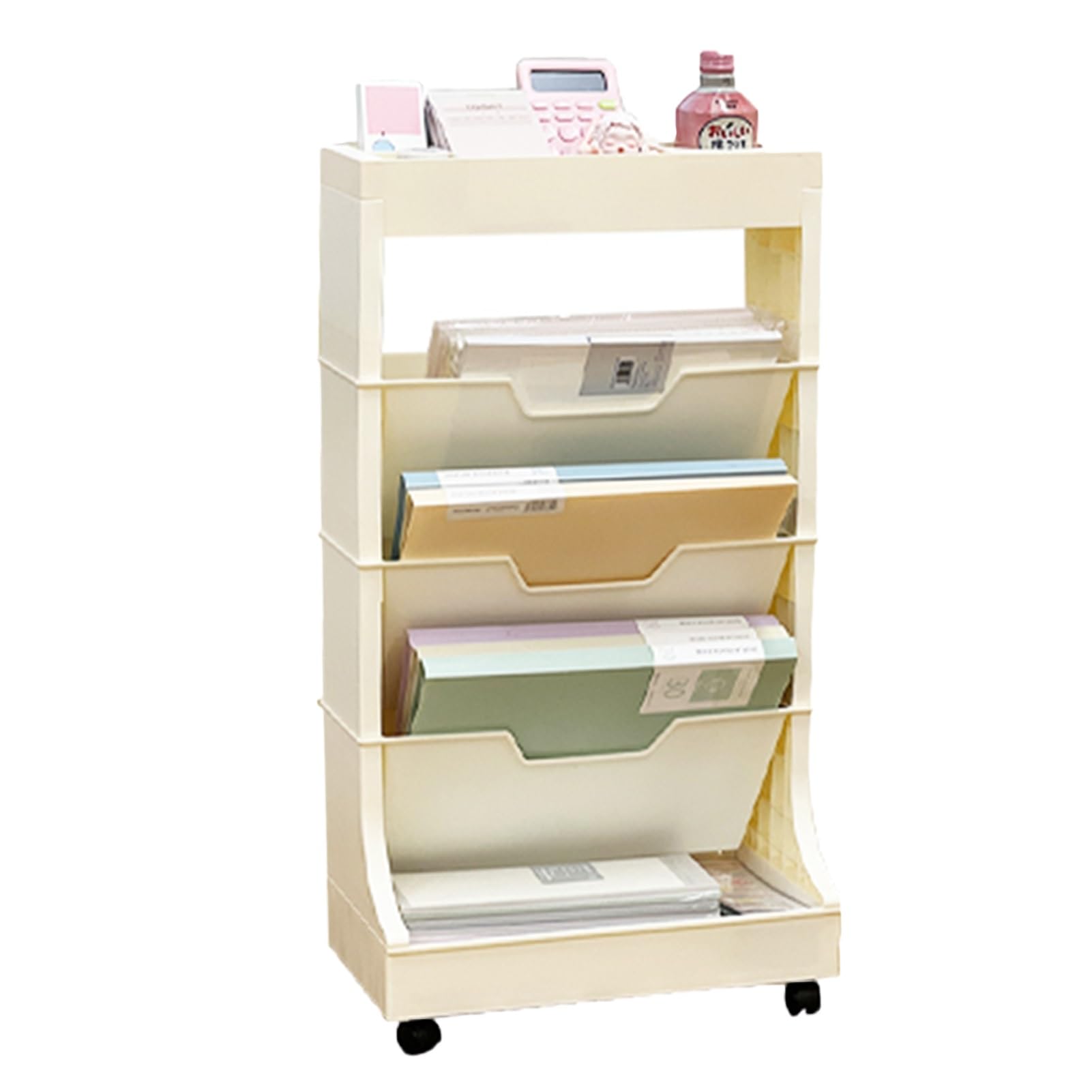 Movable Bookshelf Large Capacity Rotatable Removable Plastic Practical Rolling Organizer Mobile Bookshelf with Wheels Rolling File Cart