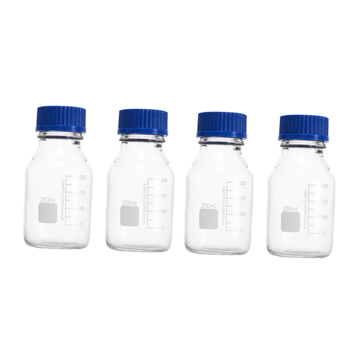 Flacon de Réactif 250ml en Verre Transparent, Lot de 4 avec Bouchons