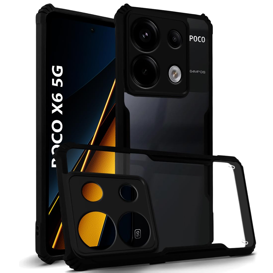 Fashionury Shockproof Crystal Clear Back Cover for Poco X6 5G | 360 Degree Protection | Protective Design | Transparent Back Cover for Poco X6 5G (PC, TPU | (Black Bumper) (B0CVN4KWX2) Amazon Price History, Amazon Price Tracker