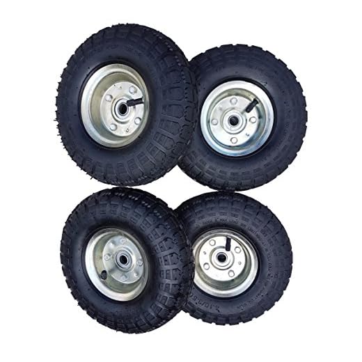 4 x FROSAL Luftrad Bollerwagen Ø 260 mm 4.10/3.50-4 | Ersatzrad Reifen Sackkarre | Achse 16 mm | Rad mit Kugellager | Stahlfelge silber | Sackkarrenrad