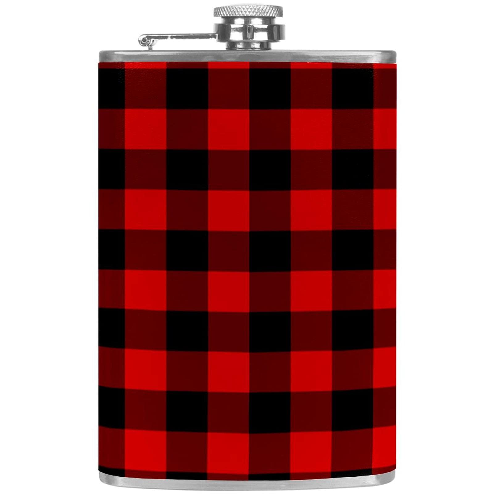 Flasque pour liqueur à carreaux rouges et noirs avec entonnoir étanche