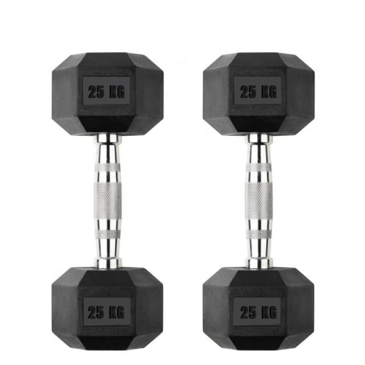 Rubber Encased Hex Dumbbells 25kg x 2 | Solid Steel Core Anti-Roll Hex Dumbbell Set for Home Gym | Professional Strength Training, Full Body Workout, Functional Fitness & Muscle Building (25kg Pair)-picture-27