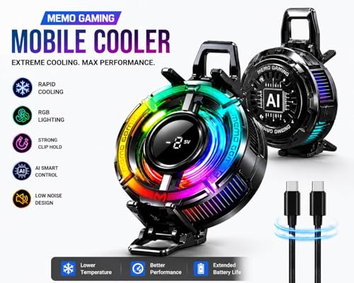 Image of EDNITA Memo Game Cooling Fan with Digital Temperature Display | Magnetic Mobile Phone Cooler | AI & L1-5V Cooling | 3 RGB Modes | Gaming Cooler for Smartphones