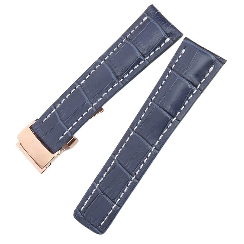 22 24mm Vera Pelle Di Bambù Texture Cinturino Per Breitling Nero Blu Morbido Fibbia Fibbia Fibbia