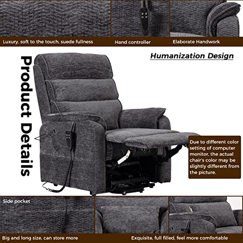 Creatuis Lift Recliner Dual Motor Lay Flat Electric Power Chair For Elderly, Infinite Position Chenille Heavy Duty Living Room Sturdy Sofa With Side Pocket (Dark Grey) #TOP7