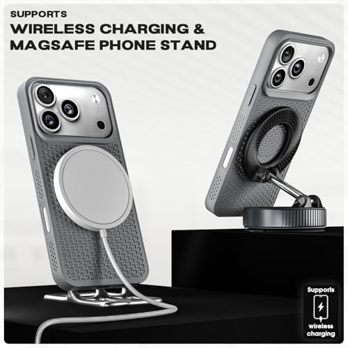 Image of Pikkme Back Cover for iPhone 17 Pro | Honeycomb Cooling Design | Silicone Heat Dissipation | Mag-Safe Compatible | Shockproof Camera Protection Bumper Case (Grey)