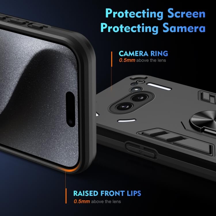 Image of ShieldTech Back Cover for Nothing Phone 2a | Rugged Armor Case with Ring Stand | 360 Protection | Shockproof | Camera & Screen Guard (PC, Black)