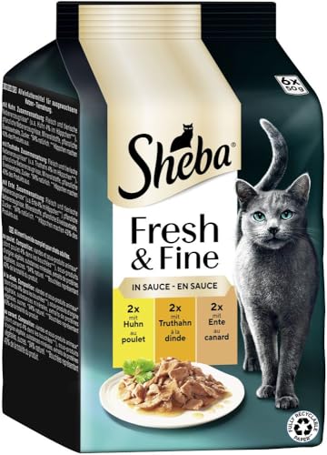 SHEBA Portionsbeutel Katzennassfutter Multipack Fresh & Fine in Sauce mit Huhn und Truthahn, 6x6x50g - Leckeres Katzenfutter in Sauce für verwöhnte Katzen 2