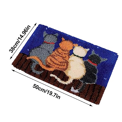 Image of kingsea Latch Hook Kit for Teen, DIY Crochet Yarn Rug with Pattern Printed Latch Hook Rug Kit, Latch Hook Kit for Beginners, Four Cats, 20 inch x 15 inch