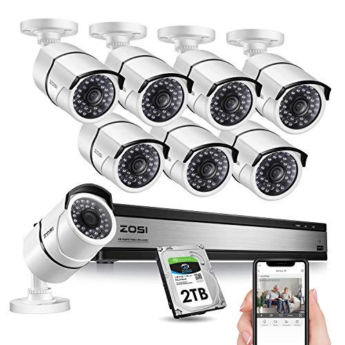 ZOSI 1080N 720p HD-TVI Surveillance System,16CH Hybrid DVR Recorder,8pcs 720p Indoor/Outdoor Bullet Security