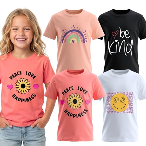 Image of MISS POPULAR Girls 4-Pack Super Soft Short Sleeve T-Shirts Rainbow Butterfly Glitter Print Cute Design| Sizes 7-16