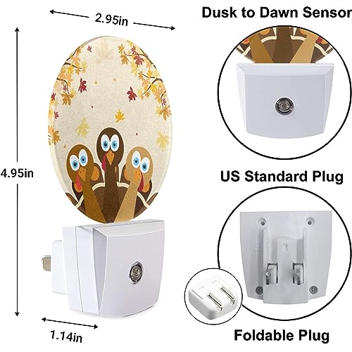 Image of EKOBLA Thanksgiving Turkey Night Light, Autumn Red Maple Leaf Night Lights Plug Into Wall with Light Sensor for Home
