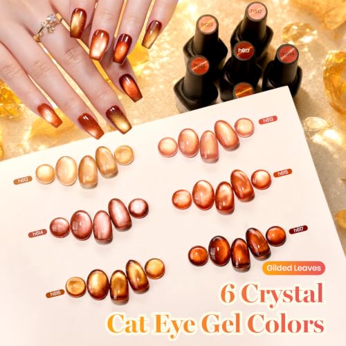 Image of Beetles Fall Cat Eye Gel Nail Polish Set - Gilded Leaves 6 Colors