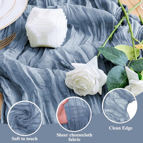 Wokceer Dusty Blue Cheesecloth Table Runner Spring 6Pack 10FT Boho Gauze Easter Cheese Cloth Table Runner Christmas for Party Long Rustic Sheer Runners for Baby Bridal Shower Wedding by Wokceer - Image 3