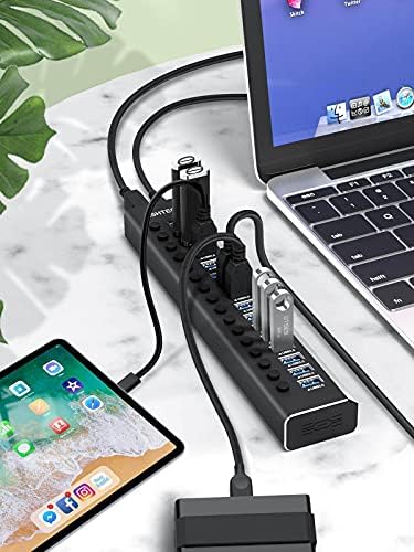 Powered USB Hub RSHTECH 16 Port 100W USB 3.0 Data Hub Aluminum USB Port Expander with Individual On/Off Switches and 12V/8.3A Power Adapter (RSH-A16)