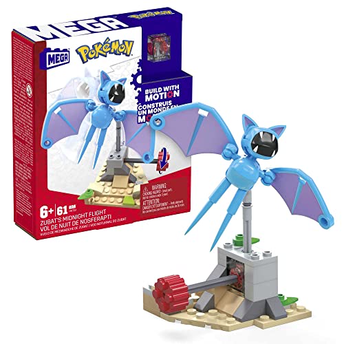 MEGA Pokémon Action Figure Building Toys, Zubat's Midnight Flight with 61 Pieces and Flying Motion, 1 Poseable Character
