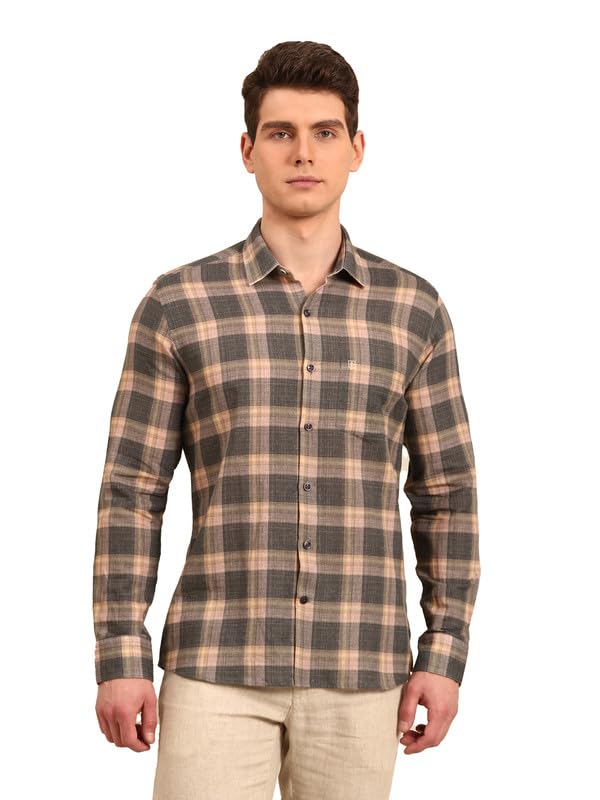 Image of Linen Club Men's Linen Rich Natural Printed Contemporary Fit Full Sleeve Casual Shirt