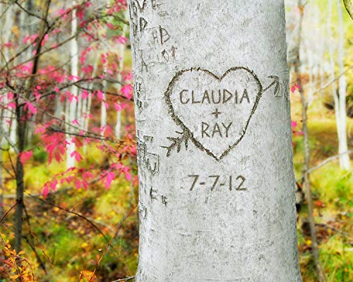 Woodland Carved Heart Tree Personalized Print