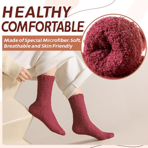 Womens Fuzzy Socks Warm Fluffy Winter Cozy Thick Plush Microfiber Slipper Soft Home Sleeping Socks 5 Pairs3