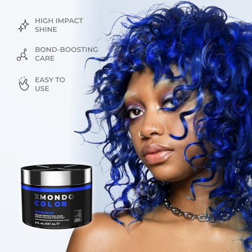 Image of XMONDO Color Super Blue Depositing Mask, Hair Dye, 8 Fl Oz | Semi-Permanent, Infused with Bond Booster & Hyaluronic Acid for Nourishment, Revitalization & Repair, Vegan Formula