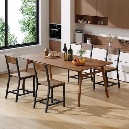 YOUDENOVA Esszimmerstühle 4er Set, Stabiles Metallgestell, Bequeme Küchenstühle mit Rückenlehne, geeignet für Wohnzimmer, Esszimmer und Küche, Vintage-Braun, bis 150 kg belastbar