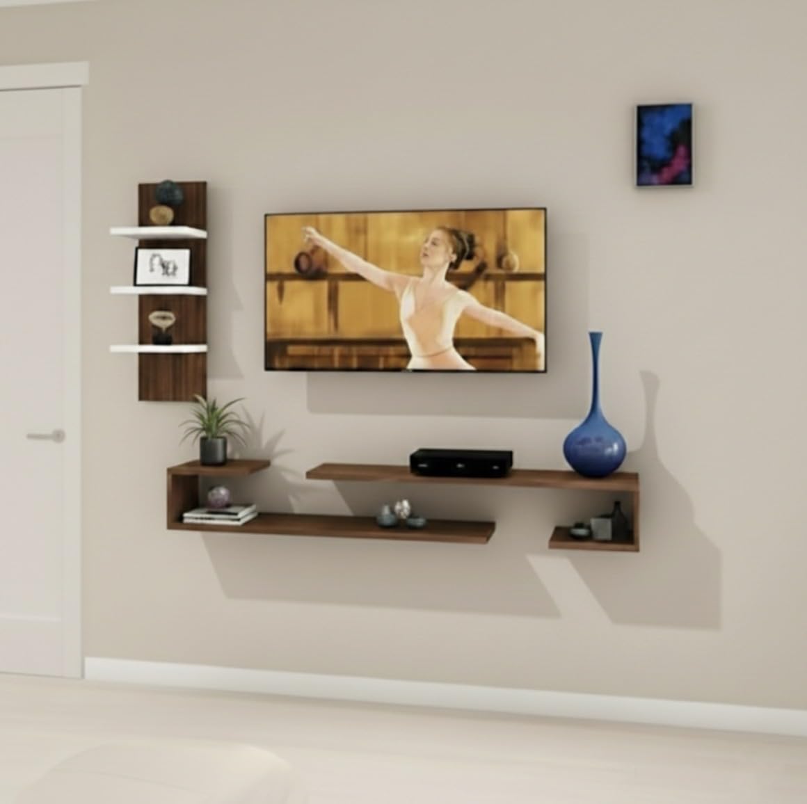 Bros Moon Elegant U Style Tv Cabinet Floating Shelves for Living Room, Bedroom (U Style Tv Cabinet, Tawny Brown White)-image-18