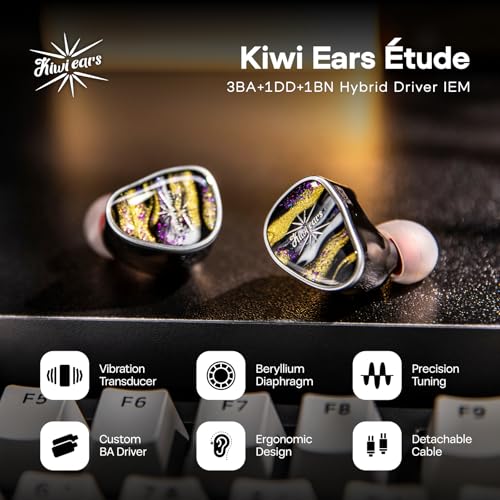 Image of Linsoul Kiwi Ears Etude in Ear Monitor, 3BA+1DD+1BN Hybrid Driver IEM Earphones, Gaming Earbuds, HiFi Stereo Wired Ear Buds with Detachable 2Pin Cable for Audiophiles Musicians