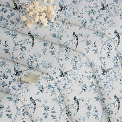 Image of LINENWALAS Decorative Cotton Curtains 8 Feet for Long Door - Indigo Charming Bird Printed Room Darkening Curtain | Grommet Hanging Style Pack of 2 Panels | 60-70% Sunlight Blocking - (Indigo Bird)