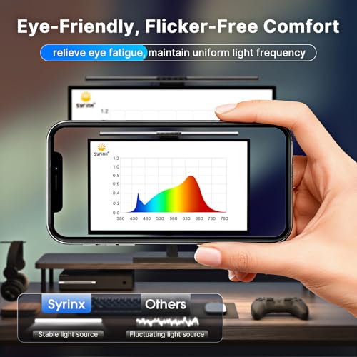 Image of Syrinx Pro Monitor Light Bar with RGB Ambient Backlight, Home Office & Gaming Computer Monitor Lamp, CRI95+ No Glare Eye Care, 1200lm, 3000K-6000K Stepless Dimming, for 17 inch-34 inch Flat & Curved Monitors