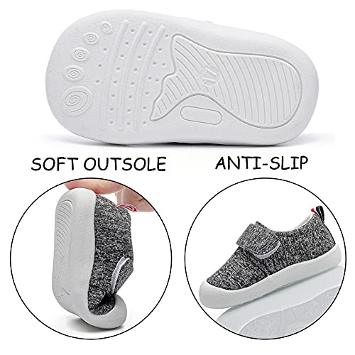 Woorooroo Baby Boys&Girls Shoes Baby Walking Shoes First Walking Shoes Infant Sneakers Crib Shoes For Baby Non-Slip Breathable Shoes 6 9 18 Months(21002-Gray-19) #TOP3