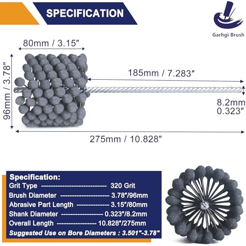 Image of Garhgi 3.780 inch(96mm) Cylinder Honing Tool with 320 Grit SC Ball | 3.501 inch-3.75 inch Bores | Smooth Polishing Crosshatch Rebuild | Automotive Motorcycle Engine Block Brake Rotor Tubing Piston Ring