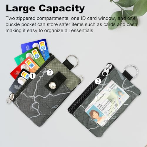 Image of Minimalist RFID Wallet with Lanyard, Multi-functional ID Case with 2 Zipper Pockets and Key Chain for Men and Women, Tactical Badge Pouch Cards Holder, Coin Purse for Travel Sports - Two-Tone