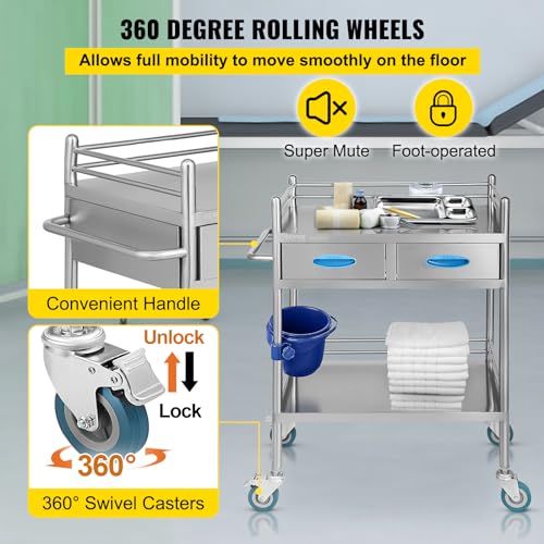 Vevor NO2CHLSYSCTC Lab Serving Cart, 2 Layers Stainless Steel Utility Rolling Cart thumb #4