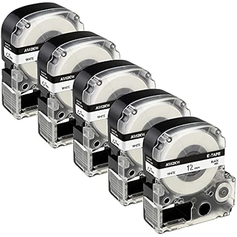 5-Pack Aonomi Compatible Label Tape Replacement for Epson LK-4WBN (SS12KW) Label Tape Cartridges, 1/2'' Standard LK (LC) Black on White Tape for Epson LabelWorks LW-400, LW-300, LW-600P Label Printer Cover