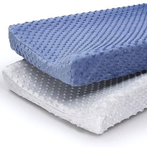 Image of The Peanutshell Plush Minky Changing Pad Covers for Baby Boys or Girls | 2 Pack Set | Blue & Grey
