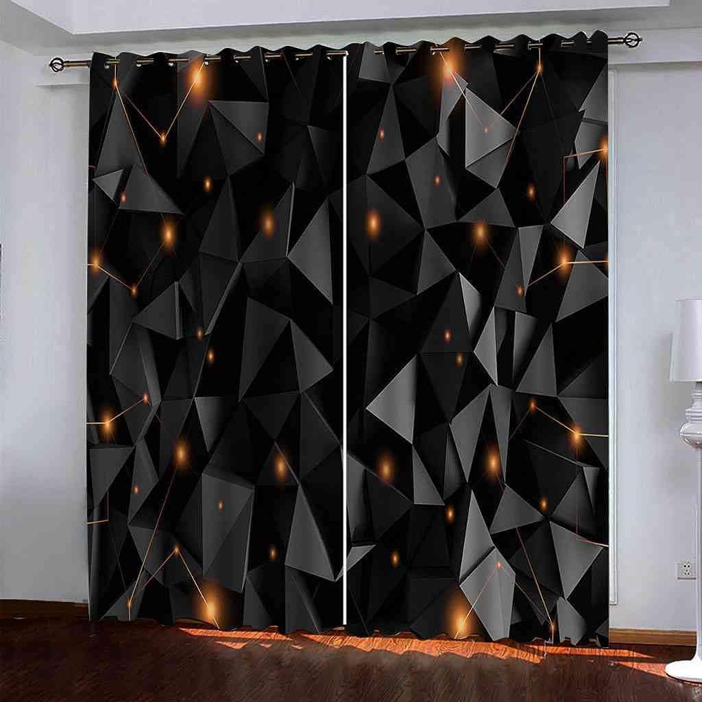 Modern Blackout Curtains with Eyelet 3D Printed Thermal Insulated Window Treatments Black Solid Geometry Living Room Bedroom Window Drapes 2 Panel Set 72" X 108" (2XW27.5"xL63")