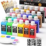 Nicpro 24 Colors Fabric Paint (2oz/60ml), Permanent Soft Fabric Paint Set with Brushes, Palette, Stencils, Non-Toxic Textile Paints for Fabric DIY Crafts, T-Shirts, Shoes, Jeans, Bags, Furniture, Art