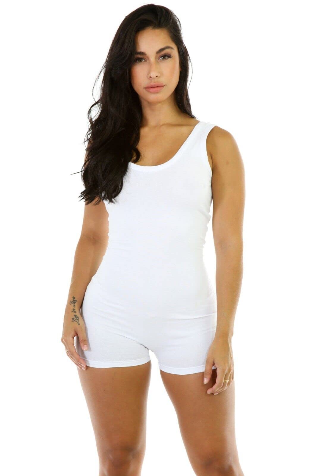 Boolavard Mameluco Corto Mono Leotardo sin Mangas Top mujer Blusa Elástica Señora Mono