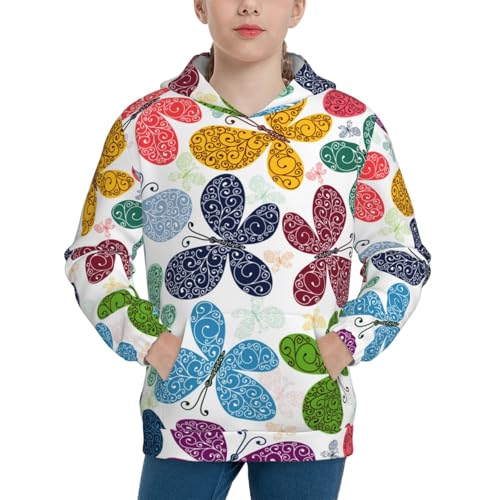Colorful Butterflies Kids Pullover Hoodies Boys Sweatshirts Girls Athletic Clothes with Pocket
