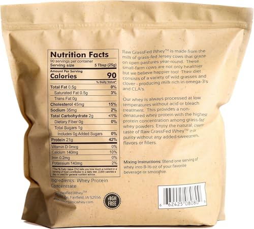 Image of Raw Grass Fed Whey Protein Powder, Unflavored - 1 Ingredient, No Additives or Fillers, Undenatured, Made in USA, 5 lb