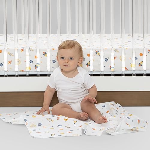 Image of Delta Children Fitted Crib Sheets for Girls and Boys - Crib Sheet for Standard Crib and Toddler Mattresses - 28x52 Inch (Pack of 2), Space Exploration