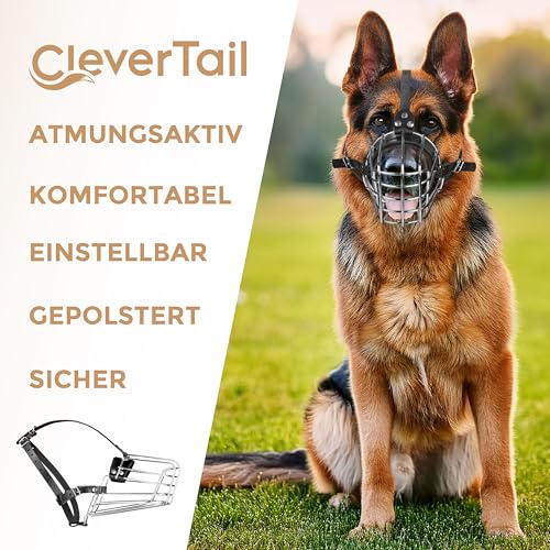 CleverTail Maulkorb für Deutschen Schäferhund – Metall-Maulkorb für große Hunde – Stabiler Drahtkäfig-Mundschutz für mittelgroße Hunde wie Husky und Labrador