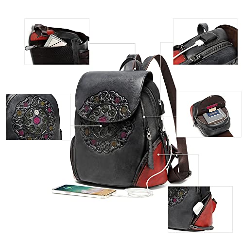 Mochila de cuero para mujer con diseño vintage miniatura 3