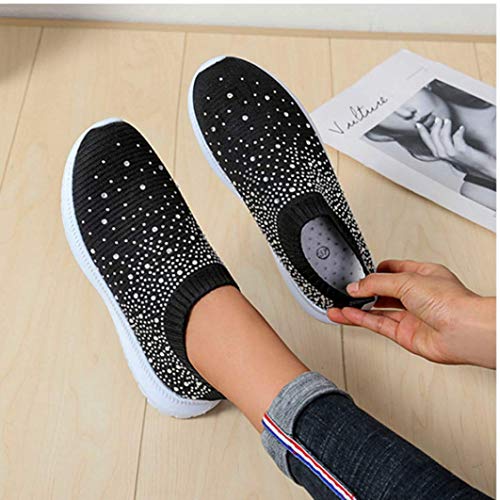 HINDOLA Women's Mesh Walking Shoes Rhinestone Glitter Slip On Ballroom Jazz Latin Dance Sock Sneakers Casual Shoes3