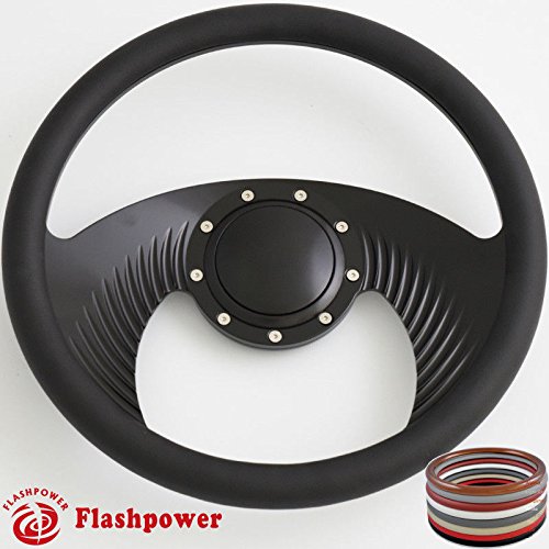 Flashpower 14'' Billet Half Wrap 9 Bolts Steering Wheel with 2'' Dish and Horn Button(Black)